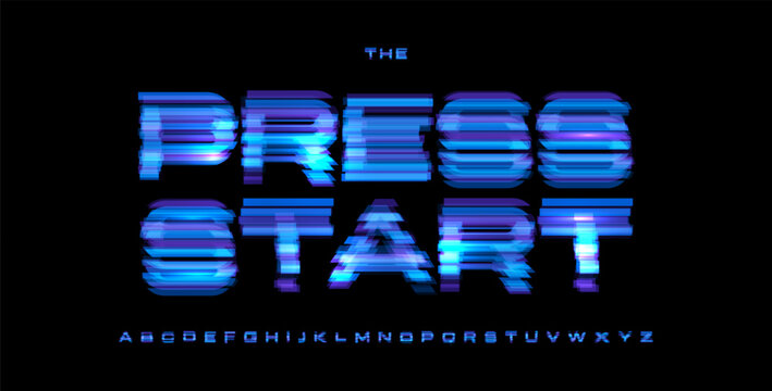 Press Start Digital Noice Font Logo Alphabet Vector Glitch Letters Set Modern Typography, Creative Typographic Design for Play Button, Game UI Headline, Display Fonts. Vector Typeface