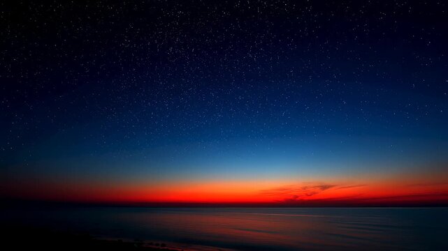 夕暮れ時の海と星空の景色が広がる場所