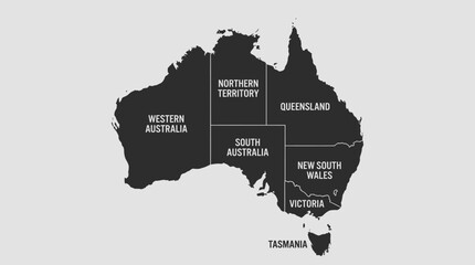 Labeled Map of Australia States and Territories in Black and White Modern Graphic Style © Graphicnoell