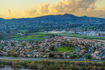Fototapeta premium Riverside California Aerial View with Mt Rubidoux and Sunset Clouds