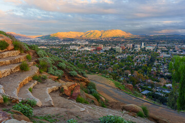 Mt Rubidoux Trail Views Of Riverside Cityscape And Sunlit Distant Mountains © Katie Chizhevskaya