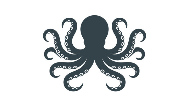 Dark Octopus Silhouette Logo Isolated on White Background. Marine Animal Icon, Cephalopod Vector Illustration for Nautical Design and Seafood Branding.
