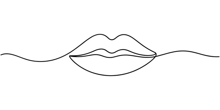 Continuous one line art female lips. Beauty salon woman girl smile concept design sketch outline drawing vector illustration, Continuous line drawing. Beautiful Woman s lips logo. Pastel soft