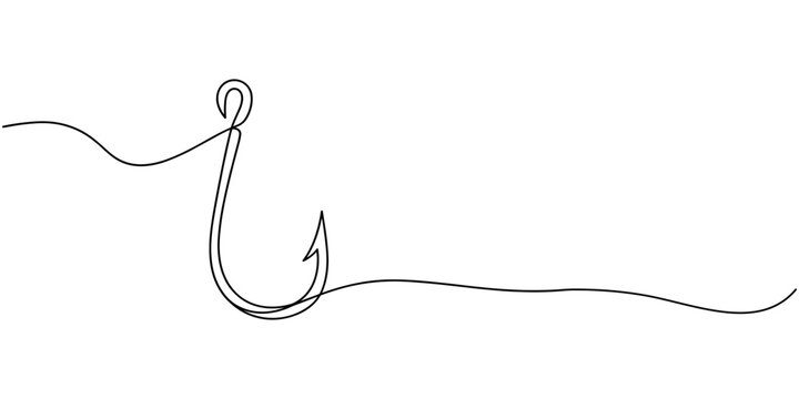 Self drawing line fishing hook continuous line drawn concept video, Continuous outline of a Fishing hook, minimalist pro vector illustration line