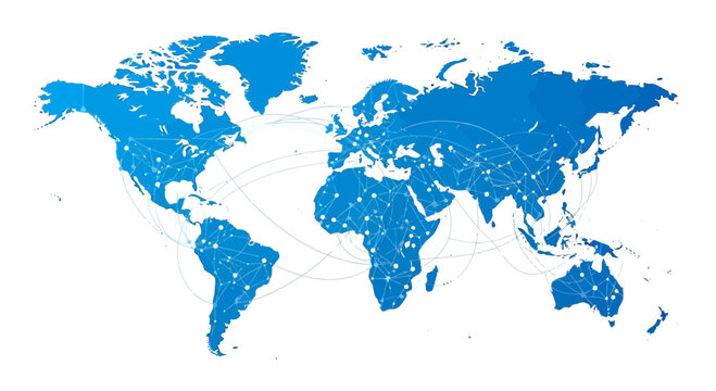 Blue World Map Illustration on White Background.