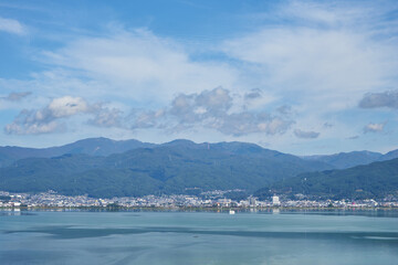 Fototapeta premium 長野県 諏訪湖SAからの諏訪湖の眺め