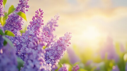 Obraz premium Lilac Blossoms in the Morning Light: Capture the delicate beauty of a lilac blossom, bathed in the soft glow of the early morning light. The pastel hues create a tranquil and serene atmosphere.