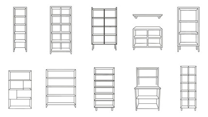 Collection of keywords: black line of various shelving units and bookcases shelf shelves © Creativedesign29