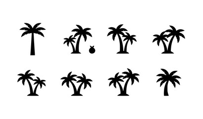 Fototapeta premium Minimal tropical palm tree icons flat black vector silhouette set isolated on white