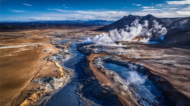 Iceland Aerial View Hverir Geothermal Area Landscape