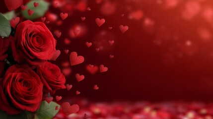 Romantic red roses and hearts on dark background for Valentine's Day