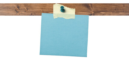 Blank paper notes pinned on board, transparent PNG template.