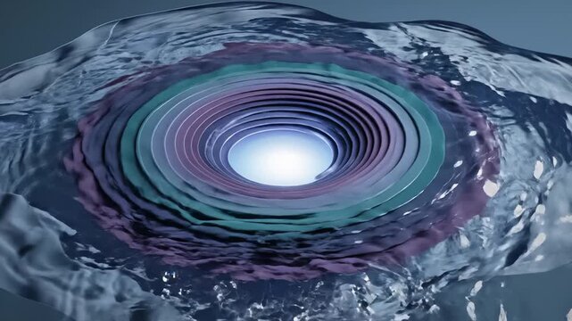 Abstract Swirling Water Vortex With Concentric Rings and Bubbles, Digital Art