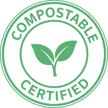 Certified Compostable Eco Label Badge with Green Leaf Icon for Sustainable Packaging and Products