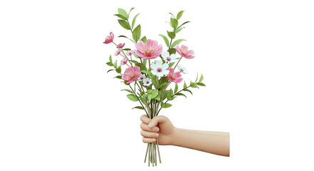Obraz premium Hand Holding Pink and White Flower Bouquet