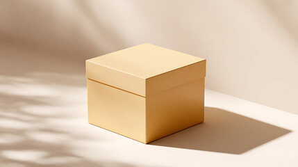 Photorealistic closed mystery box on a neutral background with soft natural shadow, minimalist lighting highlighting shape and texture.