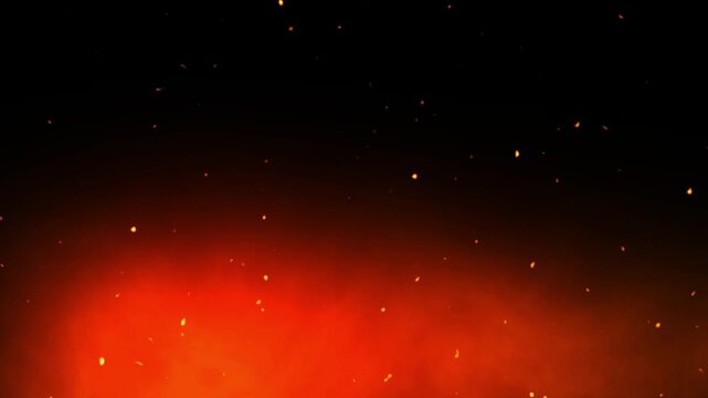 3D Animation of fiery red sparks rising from a black and red background