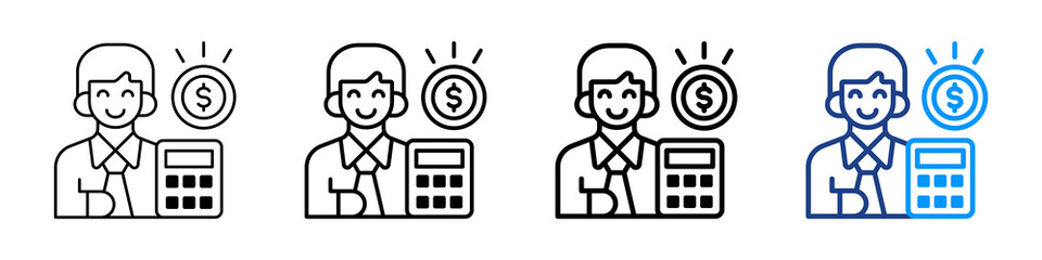 Accountant Icon Different Style Outline Collection Set.
