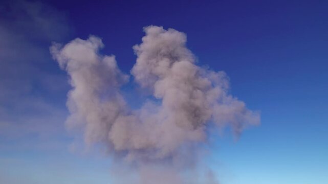 Smoke Against The Blue Sky From Acatenango Volcano During Eruption. - wide shot