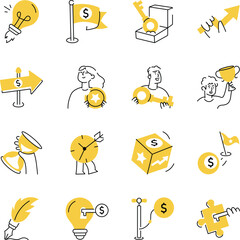 Pack of Work and Achievement Doodle Style Illustrations 
