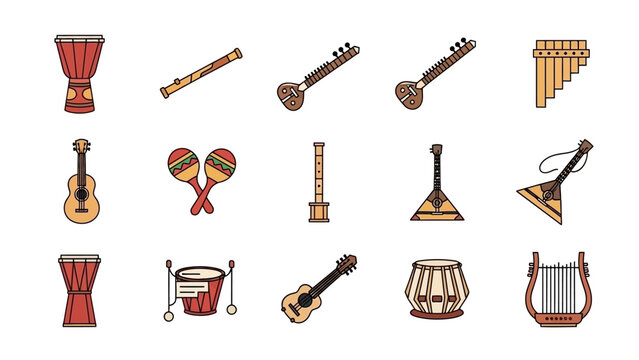 Collection of Various Musical Instruments Icons.