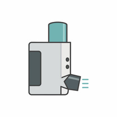 Stylized illustration of a handheld electronic vaporizer device emitting vapor lines