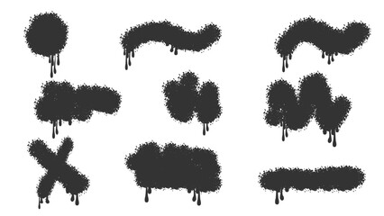 Graffiti stain spray set of banners, ink grunge spray splatter blob