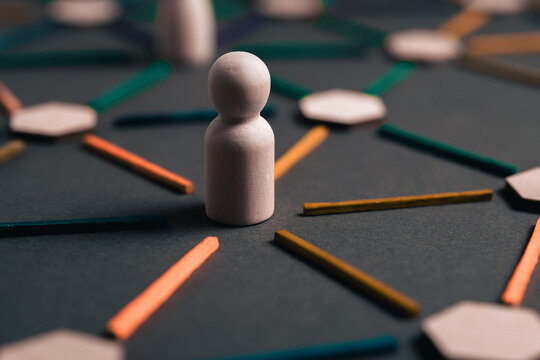 Individual at the center of a network, leadership and central decision making concept