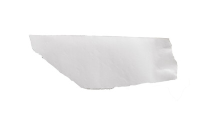 Torn white paper fragment with rough uneven edges, minimal abstract shape. Element suitable for