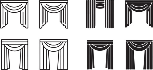 Drape icon Eight different curtain drape styles isolated on white background, illustration