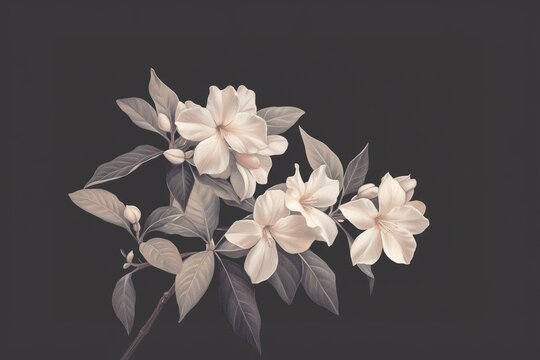 Jasmine flowers art illustration leaves.