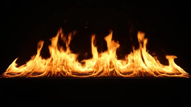Flickering Flames on Black Background Video.