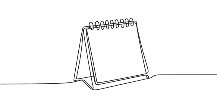 A continuous line drawing of a minimalist desk calendar with spiral binding Vector, illustration