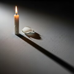 Candle and eggshell on dark background.