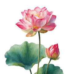 Lotus Flower watercolor vector, hand-painted style, high-quality illustration isolated on white background.