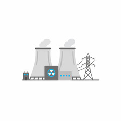 Stylized illustration of a nuclear power plant with cooling towers and a transmission tower