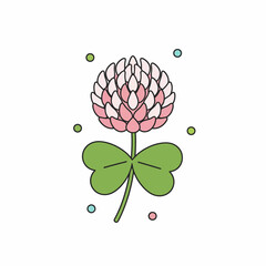 Stylized illustration of a pink clover flower with a threeleaf cluster
