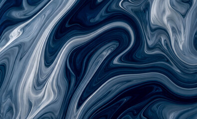 Fototapeta premium Swirling patterns of dark blue and gray create a mesmerizing abstract design. This fluid artwork evokes feelings of tranquility and depth, perfect for modern decor.
