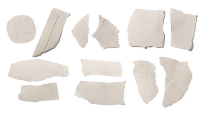 torn paper fragments with irregular edges, soft texture, set. Abstract collection of organic paper