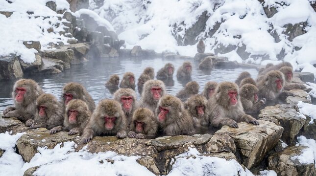 Japanese Macaques in Hot Spring(温泉に入るニホンザル)