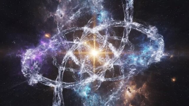Celestial Fusion: Witness a breathtaking cosmic ballet of light and energy, where nebulas intertwine, and galaxies ignite, revealing the universe's boundless wonders and mysteries.