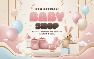 Baby essentials promotional composition with soft pastel colors