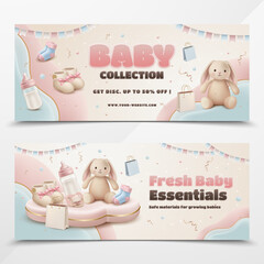 Baby store promotional banner composition realistic 3D style
