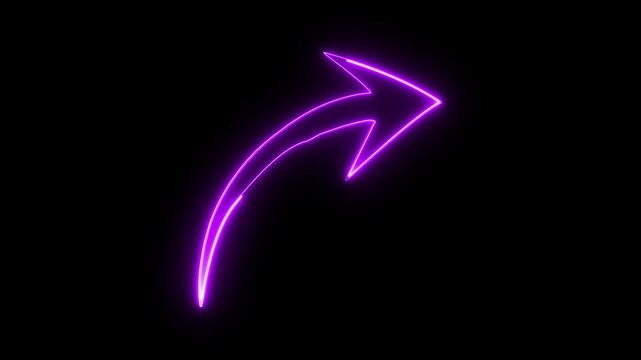 Abstract neon arrow icon animation. Colorful Glowing neon direction arrow icon animation. Neon arrow doing direction information animation on black background. 4k video