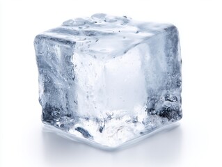 Fototapeta premium Close up of a single textured ice cube isolated on white background