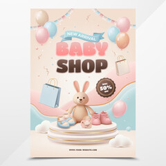 Baby store promotional poster with product display