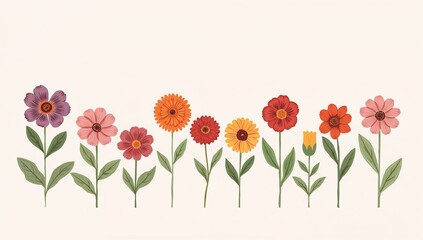 Obraz premium Vibrant blossoms arranged in a row, a burst of color and botanical beauty