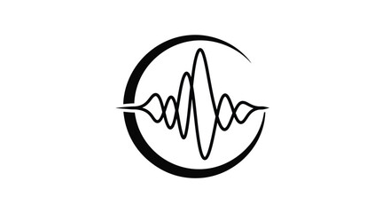 Abstract black and white logo featuring a waveform within a circular design