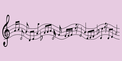 Musical note wave. Music notes melody on white background.Vector illustration of sheet music - musical notes melody .