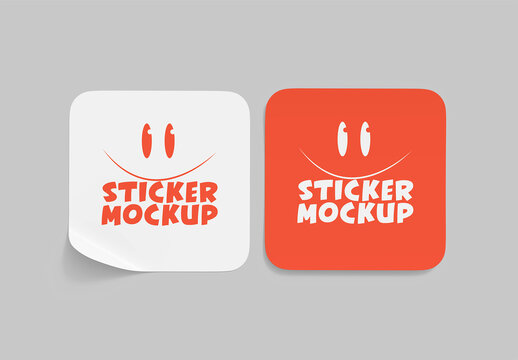 Square Sticker Mockup with Curled Corner